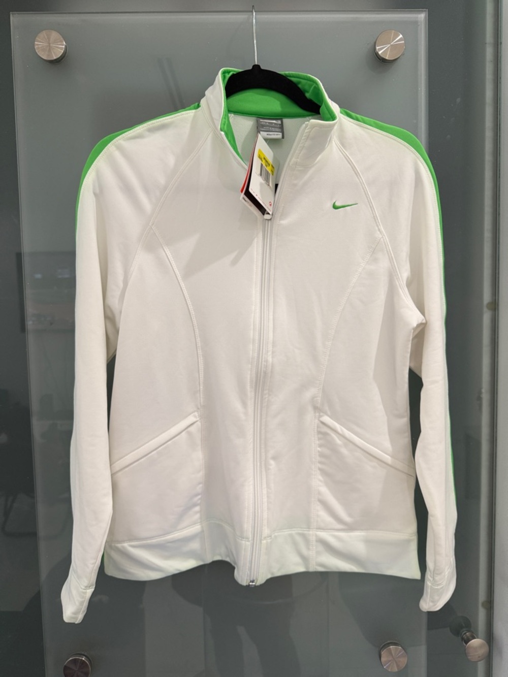 Nike Women’s White Bomber Jacket with Green Trim